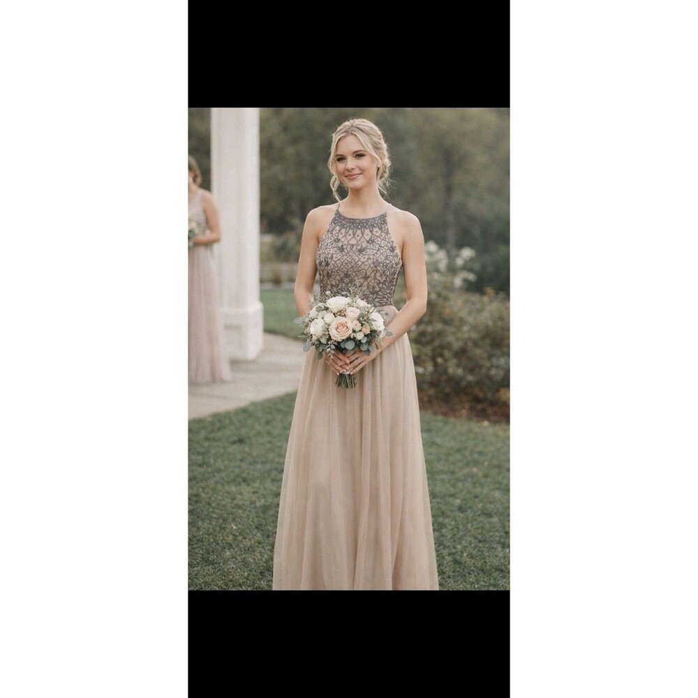 BHLDN Lachlan Deco Beaded High-Neck Dress in Nude Size 6 Bridesmaidβ Cocktail